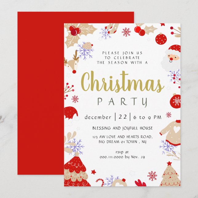 Elegant Winter Traditional Christmas Party Invitation (Front/Back)