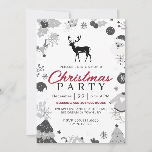 Elegant Winter Traditional Christmas Party Invitation
