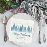 Elegant Winter Trees Annual Family Christmas Party Napkins<br><div class="desc">An elegant row of winter fir trees and snowflakes above your personalized Merry Christmas script and your family last name in pretty blue below the snow filled forest. Modern annual holiday family party napkins with your custom message.</div>
