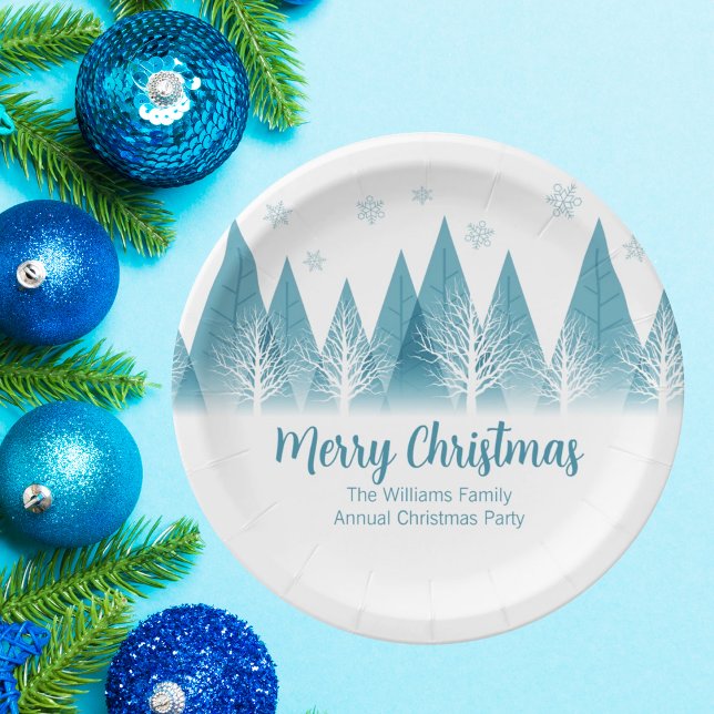 Elegant Winter Trees Annual Family Christmas Party Paper Plates (Creator Uploaded)