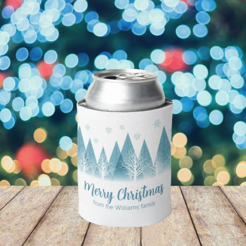 Elegant Winter Trees Custom Blue Christmas Party Can Cooler