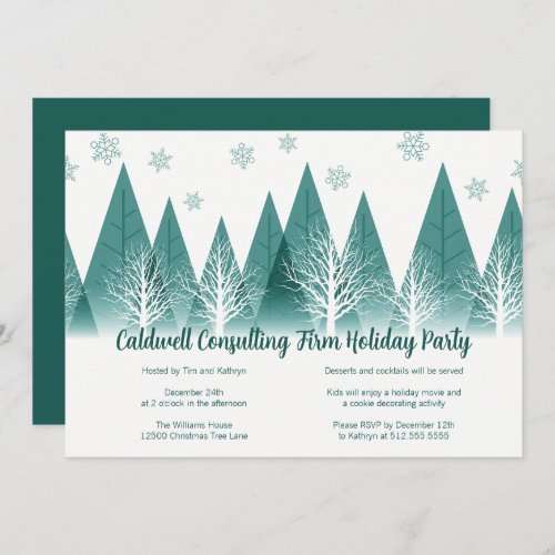 Elegant Winter Trees Green Company Holiday Party Invitation