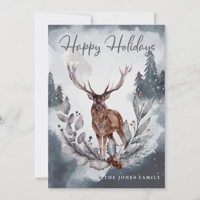Elegant Winter Watercolor Christmas Holiday Card (Front)