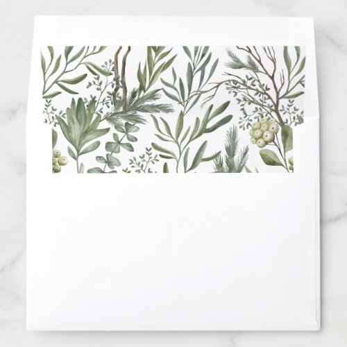 Elegant Winter Watercolor Greenery Botanical Envelope Liner