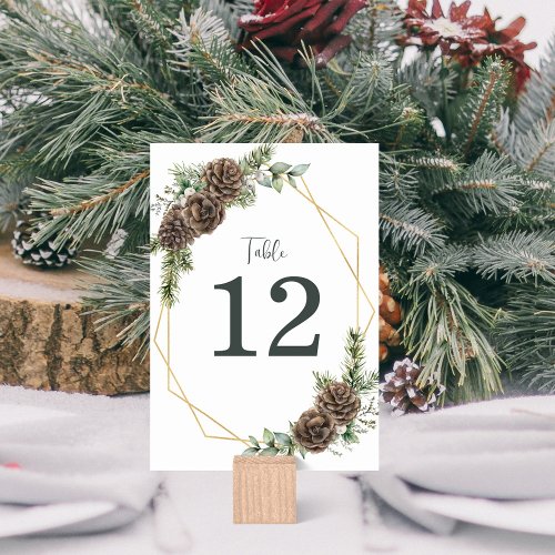 Elegant Winter Watercolor Greenery Pine Wedding Table Number