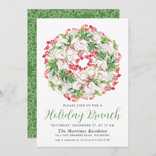 Elegant Winter Watercolor Wreath Holiday Brunch Invitation