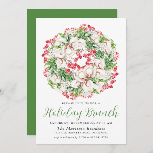 Elegant Winter Watercolor Wreath Holiday Brunch Invitation