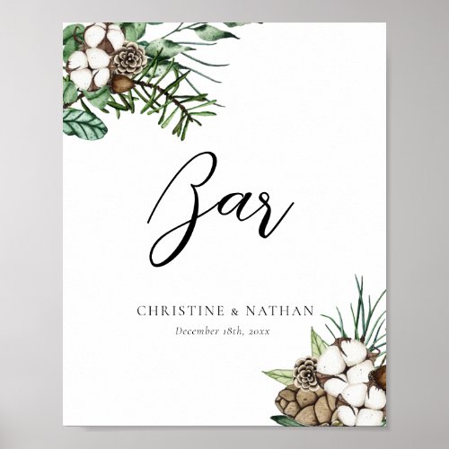 Elegant Winter Wedding Bar Sign