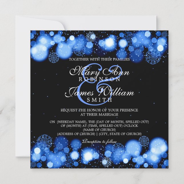 Elegant Winter Wedding Blue Lights Invitation (Front)