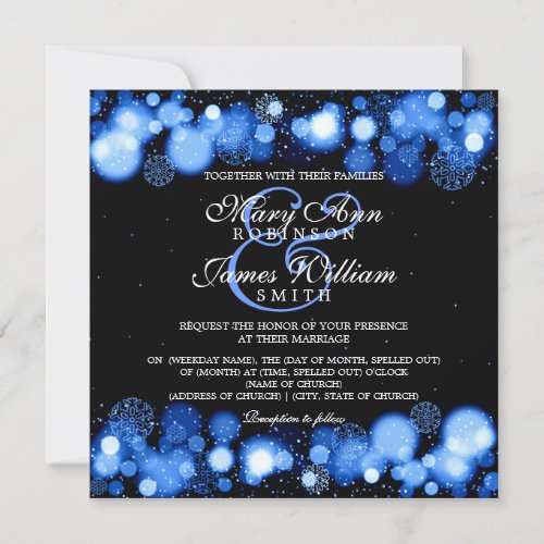 Elegant Winter Wedding Blue Lights Invitation
