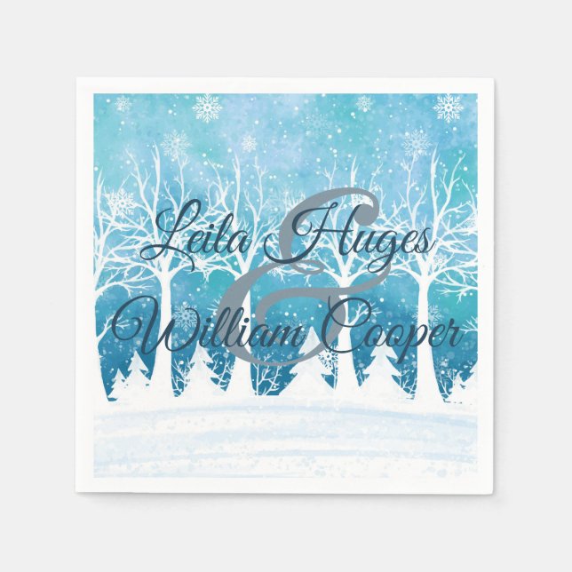 Elegant Winter Wedding Blue Napkins (Front)