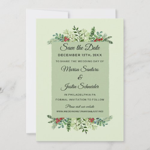 Elegant Winter Wedding Christmas Holiday Floral Save The Date