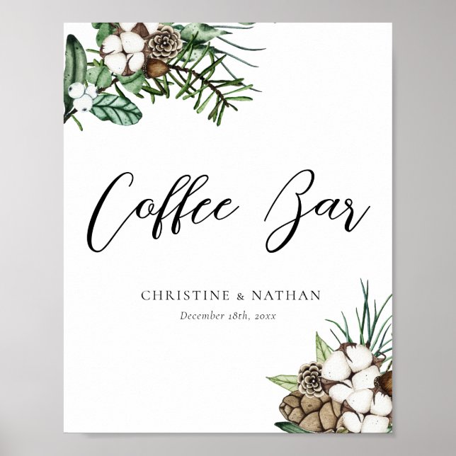 Elegant Winter Wedding Coffee Bar Sign (Front)