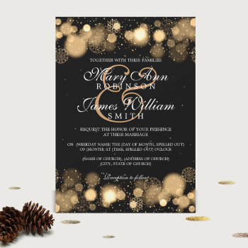 Elegant Winter Wedding Gold Lights Invitation by Rewards4life at Zazzle