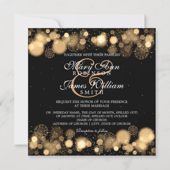 Elegant Winter Wedding Gold Lights Invitation (Front)