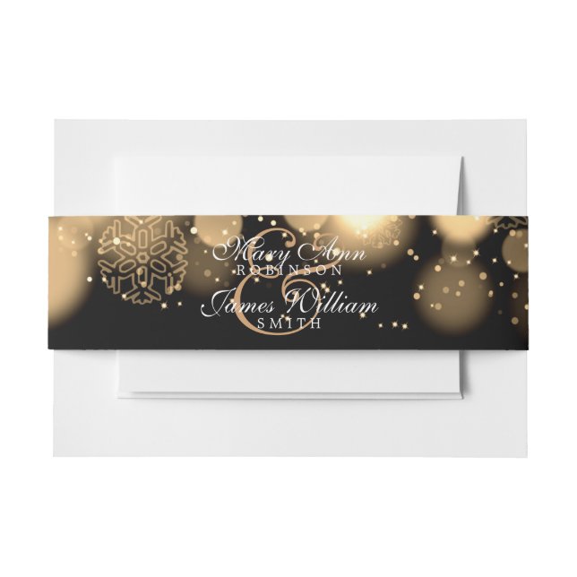 Elegant Winter Wedding Gold Lights Invitation Belly Band (Front Example)