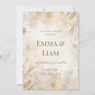 Elegant Winter Wedding Invitation Ivory & Gold