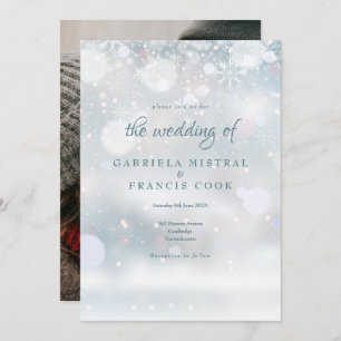 Elegant Winter Wedding Photo First Snowflakes Invitation