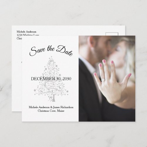 Elegant Winter Wedding Photo Save The Date Announcement Postcard