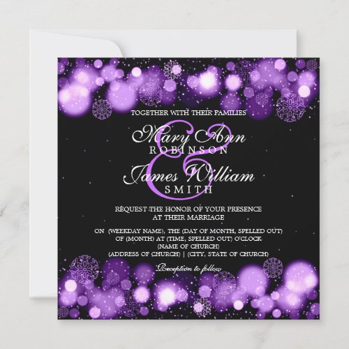 Elegant Winter Wedding Purple Lights Invitation