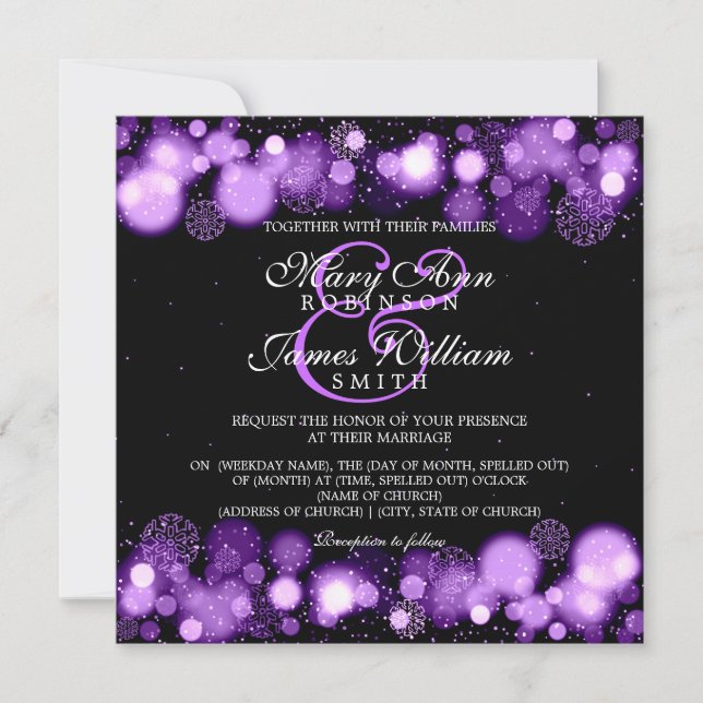 Elegant Winter Wedding Purple Lights Invitation (Front)