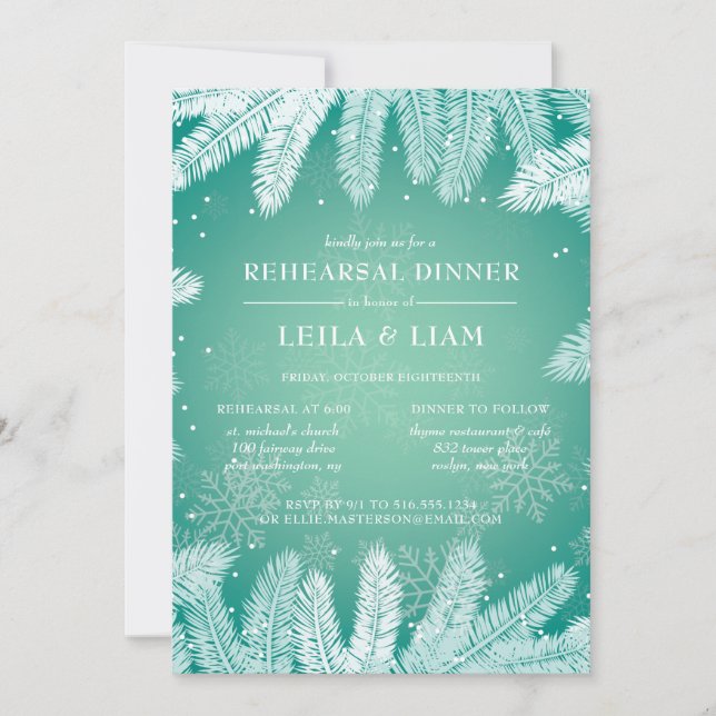 Elegant Winter Wedding Rehearsal Dinner Invitation (Front)