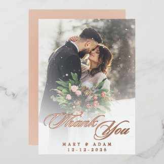 Elegant Winter Wedding Rose Gold Thank You Card