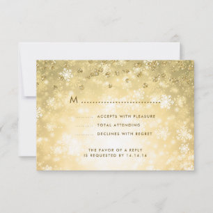 Elegant Winter Wedding RSVP Glitter Confetti Gold Card