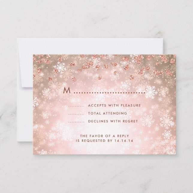 Elegant Winter Wedding RSVP Glitter Rose Gold (Front)