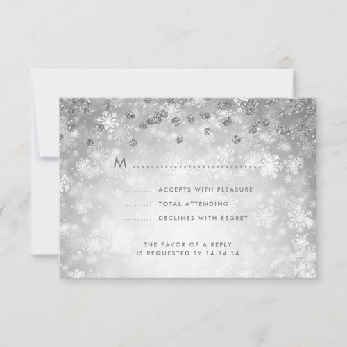 Elegant Winter Wedding RSVP Glitter Silver 