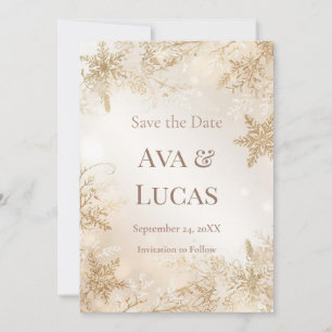 Elegant Winter Wedding Save the Date Ivory Gold Invitation