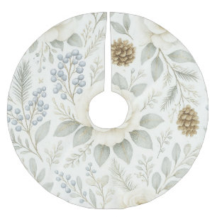 Elegant Winter Whisper Floral Christmas Brushed Polyester Tree Skirt