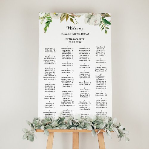 Elegant Winter White Alphabetical Seating Chart