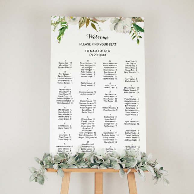 Elegant Winter White Alphabetical Seating Chart (Creator Uploaded)