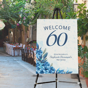 Elegant Winter White Blue Flowers 60th Birthday Foam Board