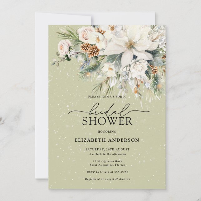 Elegant Winter White Flowers Modern Bridal Shower Invitation (Front)