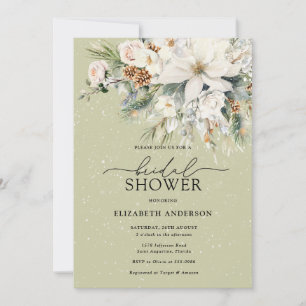 Elegant Winter White Flowers Modern Bridal Shower Invitation