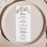 Elegant Winter White Peony Dinner Menu Card<br><div class="desc">This elegant winter white peony dinner menu card is perfect for a destination wedding. The design features a bouquet of hand-painted burgundy, green and brown leaves with fresh-looking white peonies, inspiring bliss and natural beauty. This menu can be used for a wedding reception, rehearsal dinner, bridal shower or any event....</div>