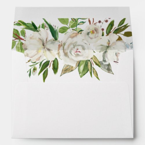 Elegant Winter White Peony Wedding Invitation Envelope