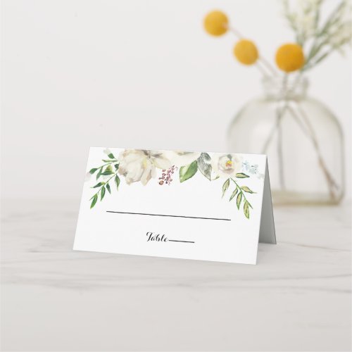 Elegant Winter White Peony Wedding Place Card