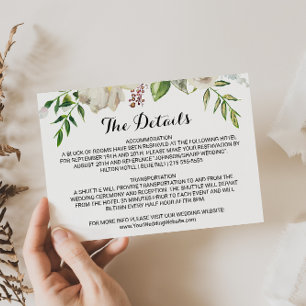 Elegant Winter White Wedding Details Insert Card