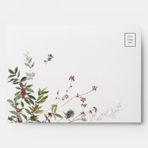 Elegant Winter Wildflower Berry Wedding Envelope