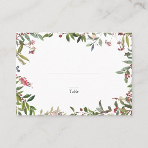 Elegant Winter Wildflower Berry Wedding Escort Place Card