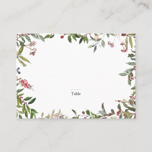 Elegant Winter Wildflower Berry Wedding Escort Place Card