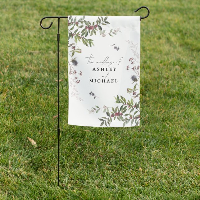 Elegant Winter Wildflower Berry Wedding Garden Flag (In SItu)