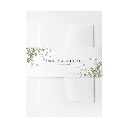 Elegant Winter Wildflower Berry Wedding Invitation Belly Band