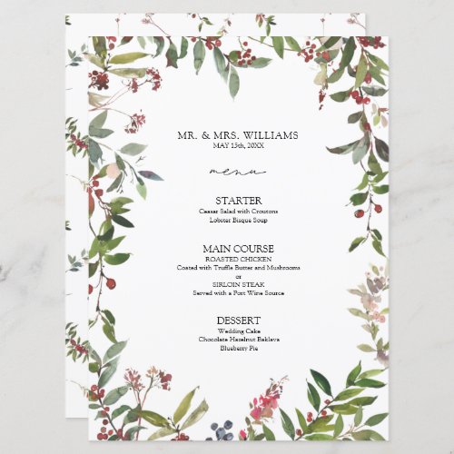 Elegant Winter Wildflower Berry Wedding Menu