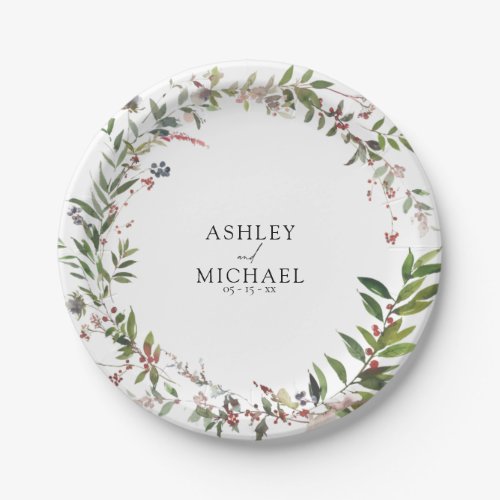 Elegant Winter Wildflower Berry Wedding Paper Plates