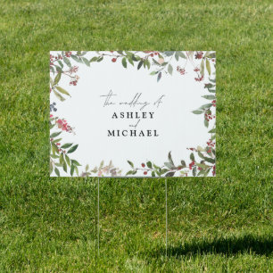 Elegant Winter Wildflower Berry Wedding Sign