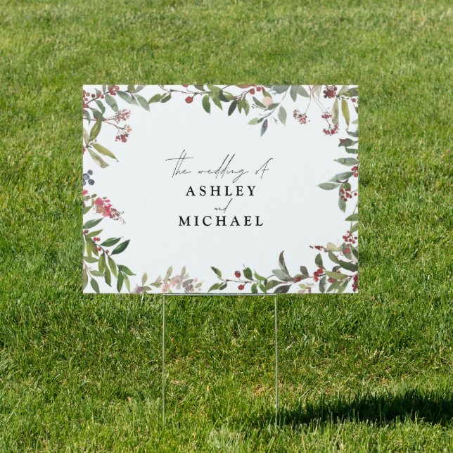 Elegant Winter Wildflower Berry Wedding Sign (Insitu)